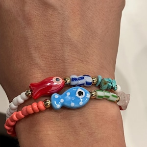 porcelain fish bracelet-fish charm bracelet-beach bracelet-beach jewelry