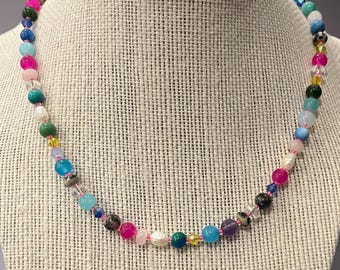 Handmade Mixed Gemstone Necklace – Candy Colors, Summer Vacation Jewelry