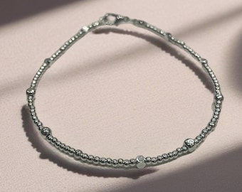 Sterling Silver Beaded Anklet-Dainty Summer Jewelry