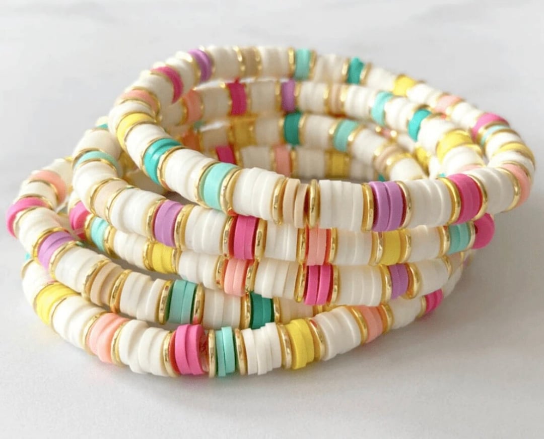 IEFSHINY Heishi Bracelets Set for Girls Colorful Smile Beaded Polymer Clay  Stackable Bracelets Girls Bracelets 