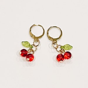 Handmade Glass Cherry Dangle Earrings Summer Fruit Jewelry