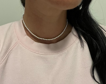 Dainty Sterling Silver Ball Beaded Necklace: Handmade Minimalist Choker