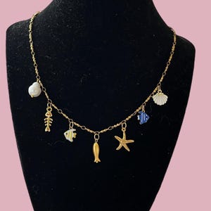 Ocean Charm Necklace Gold Fish Pendant with Freshwater Pearl