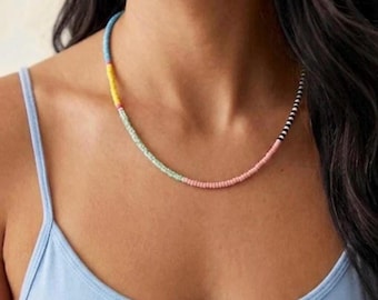 Tiny Mismatched Seed Bead Necklace – Funky Summer Vacation Jewelry