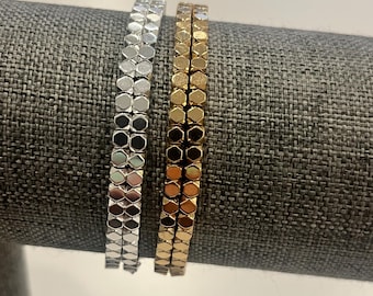 14k gold or Silver plated square beaded stretch bracelet