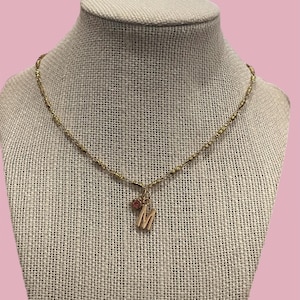 Personalized 14k Gold Family Necklace: Initial And Birthstone Charm