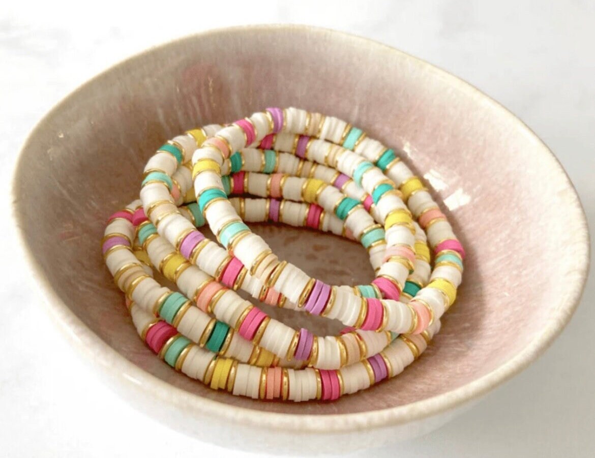 IEFSHINY Heishi Bracelets Set for Girls Colorful Smile Beaded Polymer Clay  Stackable Bracelets Girls Bracelets