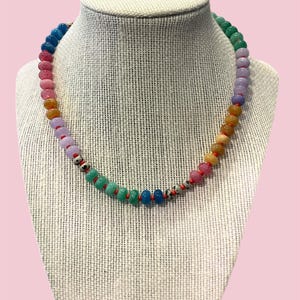 Rainbow Stone Beaded Necklace- Colorful Gemstone Choker