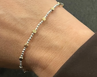 Sterling Silver Gold Beaded Bracelet – Dainty Handmade Mixed Metal Jewelry