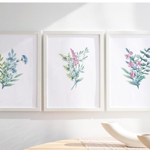 Printable Wall Art, Colorful Wildflower Art Set Of 3, Bright Floral Prints, Digital Print Download, Printable Flower Watercolors image 1