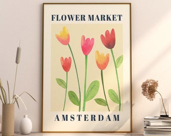 Flower Market Amsterdam, Digital Poster, Wall Art Digital Download Printable, Wall Art Instant Download, Digital Art Prints Flowers