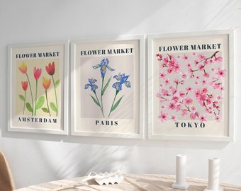 Set of 3 Flower Market Prints, Printable Art, Flower Market Poster, Gallery Wall Set, Digital Print Set, Flower Market Set, Digital Download