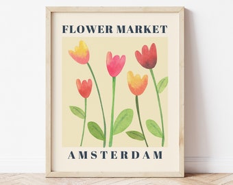 Wand Kunstdrucke. Amsterdamer Blumenmarkt. Am besten für Haus, Büro oder Wohnzimmer Wanddekor und gedruckt auf hochwertigem matten Archivpapier.