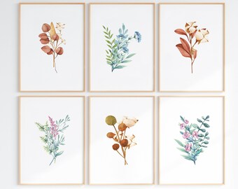 Printable Wall Art, Colorful Wildflower Set Of 6, Bright Floral Prints, Digital Print Download, Printable Flower Watercolors