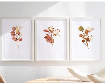 Druckbare Wandkunst, Bunte Wildblumen 3er Set, Helle Blumendrucke, Digitaldruck Download, druckbare Blumen Aquarelle