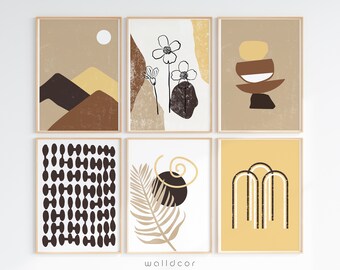 Set of 6 Wall Prints, Boho Wall Art Prints, Boho Wall Decor, Modern Mid Century, Bedroom Decor, Boho Wall Art Gallery Wall Set
