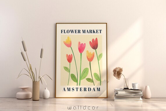 Flower Market Amsterdam, Digital Poster, Wall Art Digital Download Printable, Wall Art Instant Download, Digital Art Prints Flowers