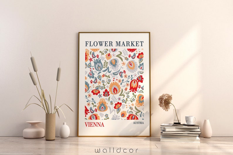 Floral Printable Art, Flower Market Vienna, Printable Wall Art, Digital Download, Flower Market Wall Print, Vienna Flower Market image 1