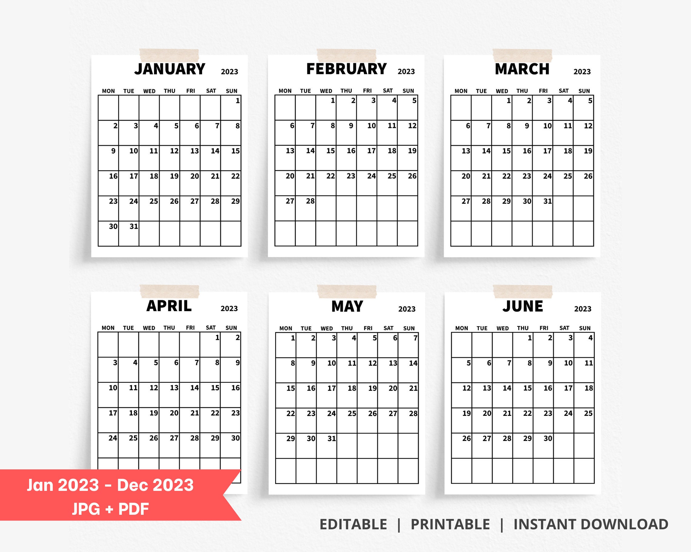 Editable Calendar 2023 Printable Editable Monthly Calendar Printable ...