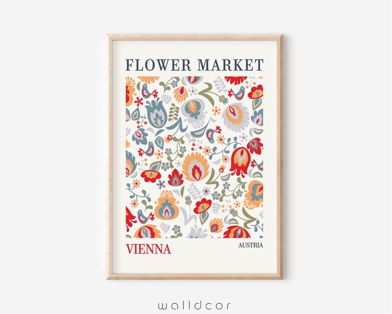 Floral Printable Art, Flower Market Vienna, Printable Wall Art, Digital Download, Flower Market Wall Print, Vienna Flower Market image 2