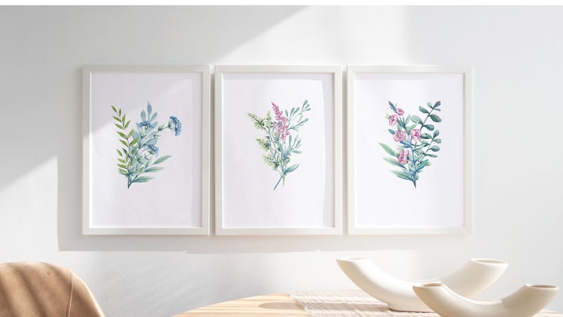 Printable Wall Art, Colorful Wildflower Art Set Of 3, Bright Floral Prints, Digital Print Download, Printable Flower Watercolors image 1