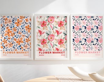 Set of 3 Flower Market Prints, Digital Poster, Wall Art Digital Download Printable, Wall Art Instant Download, Digital Art Prints Flowers