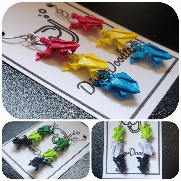 LGBTQIA+ Pride Flag Origami Paper Frog Earrings