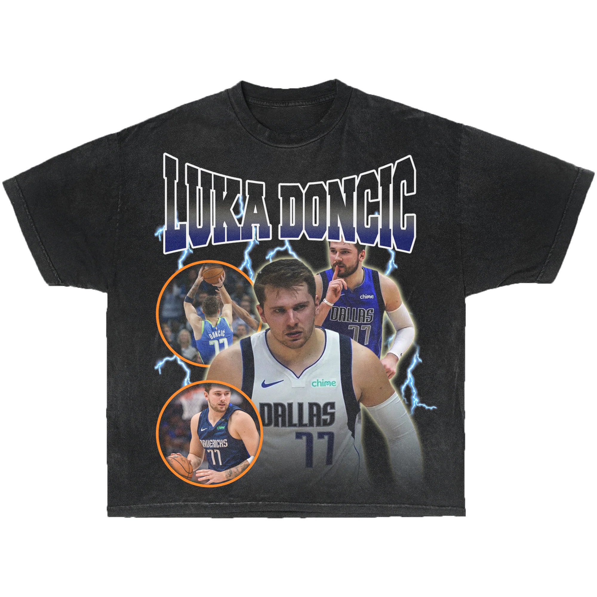 Mavs Luka Doncic Signature Jersey T-Shirt from Homage. | Royal Blue | Vintage Apparel from Homage.