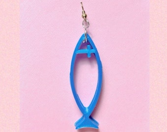 Jesus Fish Earrings Ichthys Earring Jesus Earring Christian Fish Earring Catholic Jewelry Christian Jewelry Religious Jewelry Easter Earring
