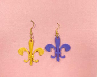 Fleur de Lis Earrings Mardi Gras earring New Orleans Saints Earrings NOLA earring trinity earring New Orleans Jewelry French Quarter jewelry