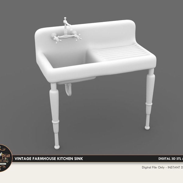 1:12 Vintage Farmhouse Kitchen Sink Dollhouse Miniature - 3D STL PRINT file Instant Download