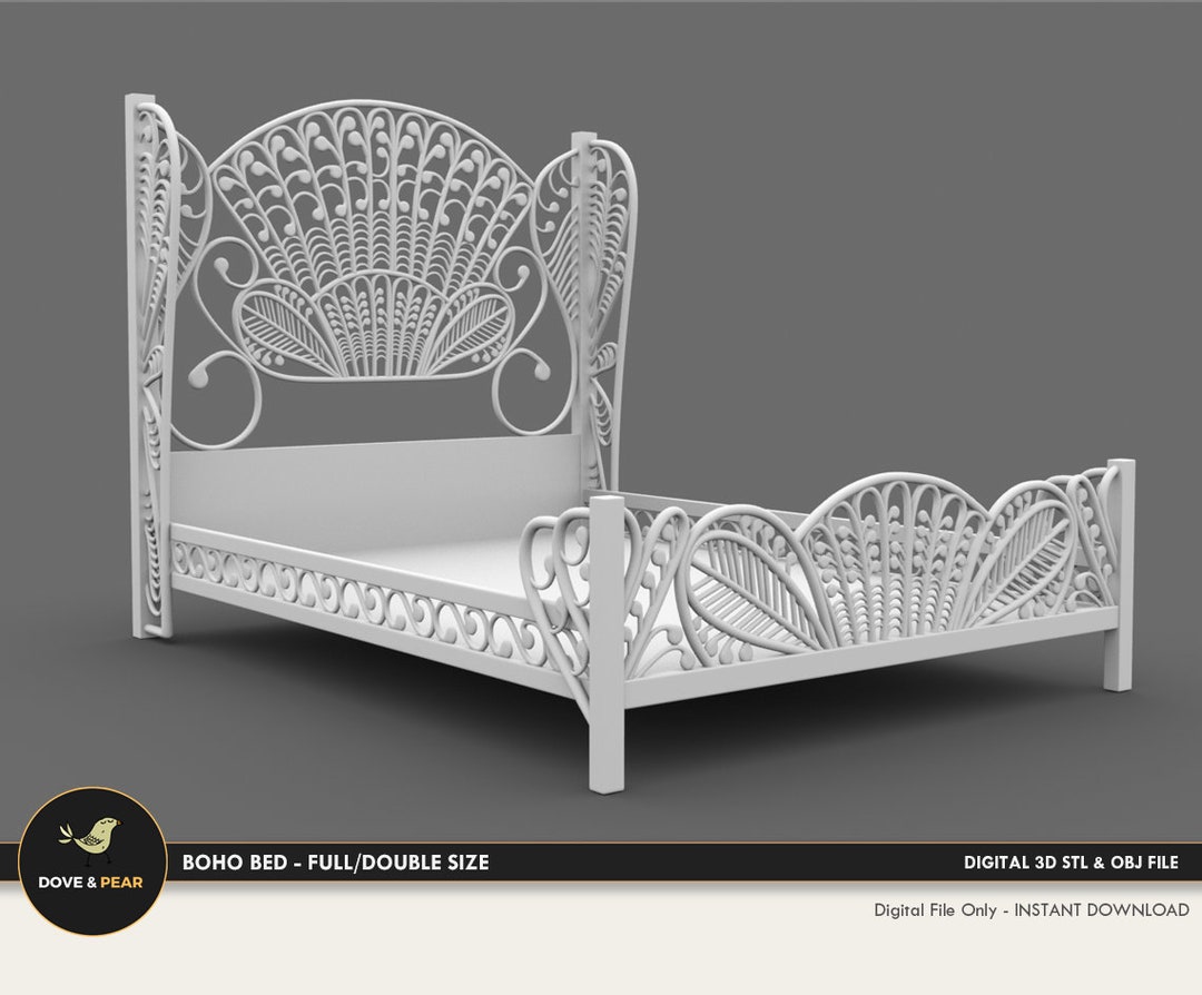 112 Boho Bed Frame Full / Double Size Dollhouse Miniature 3D STL PRINT