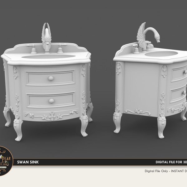 1:12 Bathroom Sink with Swan Faucet Dollhouse Miniature - 3D STL PRINT file Instant Download