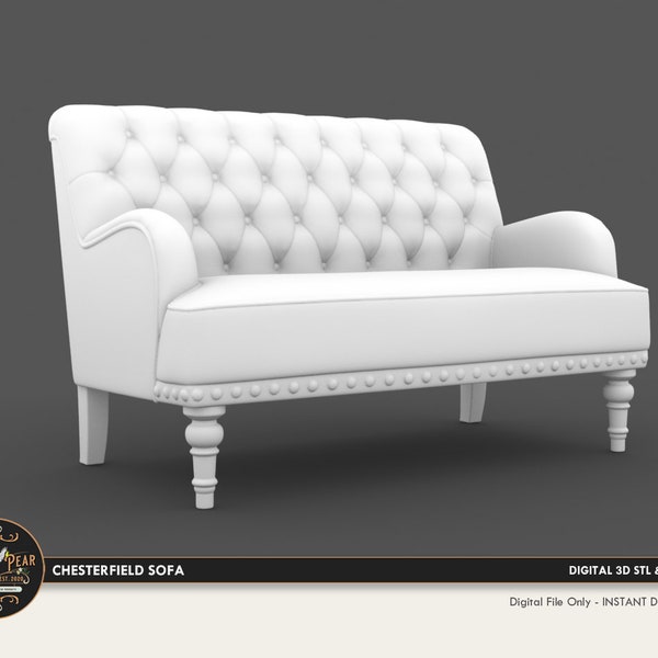 1:12 Chesterfield Sofa Dollhouse Miniature - Fichier STL PRINT 3D Téléchargement instantané