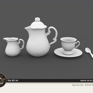 1:12 Tea Set A4 Dollhouse Miniature - 3D STL File Instant Download