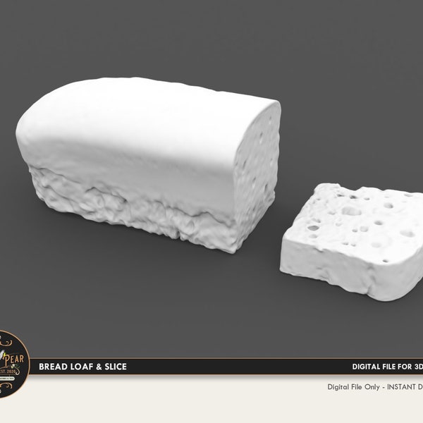 1:12 Bread Loaf & Slice Dollhouse Miniature - 3D STL PRINT file Instant Download