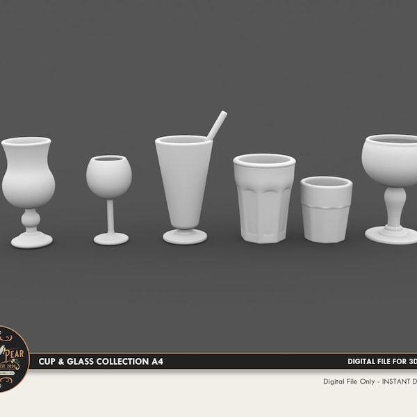 1:12 Cup and Glass Collection A 4 Dollhouse Miniature - Fichier 3D STL PRINT Téléchargement instantané