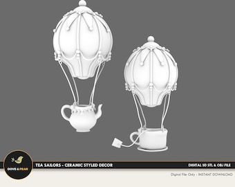 Tea Sailors Hot Air Balloons Miniature - 3D STL PRINT file Instant Download