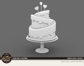 1:12 Stylized Cake on a Platter Dollhouse Miniature - 3D STL PRINT file Instant Download