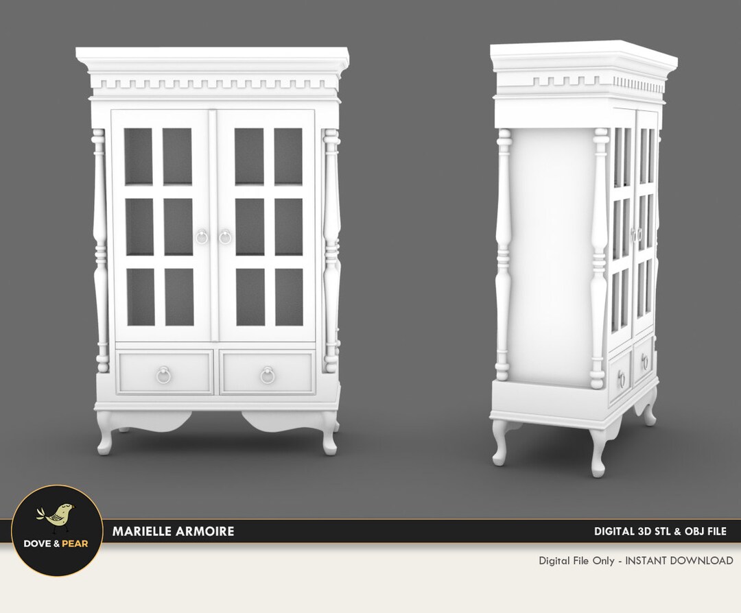 112 Marielle Armoire 2 Doors 2 Drawers Dollhouse Miniature 3D STL PRINT File Instant Download