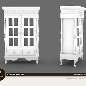 1:12 Marielle Armoire 2 Doors 2 Drawers Dollhouse Miniature - 3D STL PRINT file Instant Download