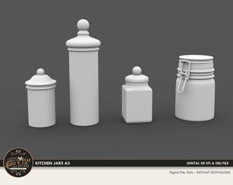 1:12 Kitchen Jars variety pack Dollhouse Miniature - 3D STL PRINT file Instant Download
