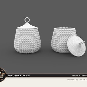 1:12 Boho Laundry basket with lid Dollhouse Miniature - 3D STL PRINT file Instant Download