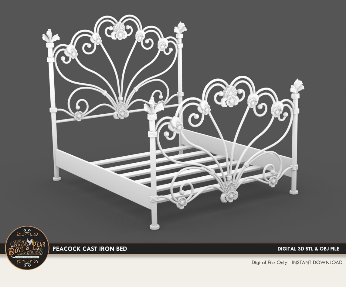 1:12 Peacock Cast Iron Bed Full Double Size Dollhouse 