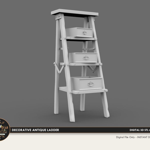 1:12 Antique Styled Decorative Ladder Dollhouse Miniature - 3D STL PRINT file Instant Download