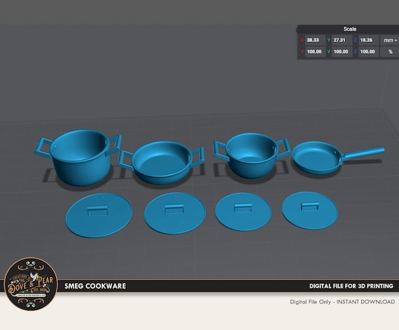 1:12 Smeg Cookware Set Pots and Pans Dollhouse Miniature 3D STL PRINT File  Instant Download (Download Now) 