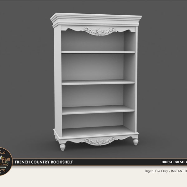 1:12 French Country Bookshelf Dollhouse Miniature - 3D STL PRINT file Instant Download