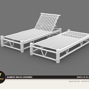 1:12 Bamboo Beach Lounge Chairs Dollhouse Miniature - 3D STL PRINT file Instant Download