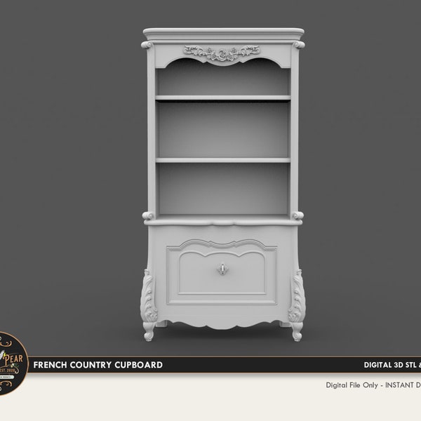 1:12 French Country Cupboard Dollhouse Miniature - 3D STL PRINT file Instant Download