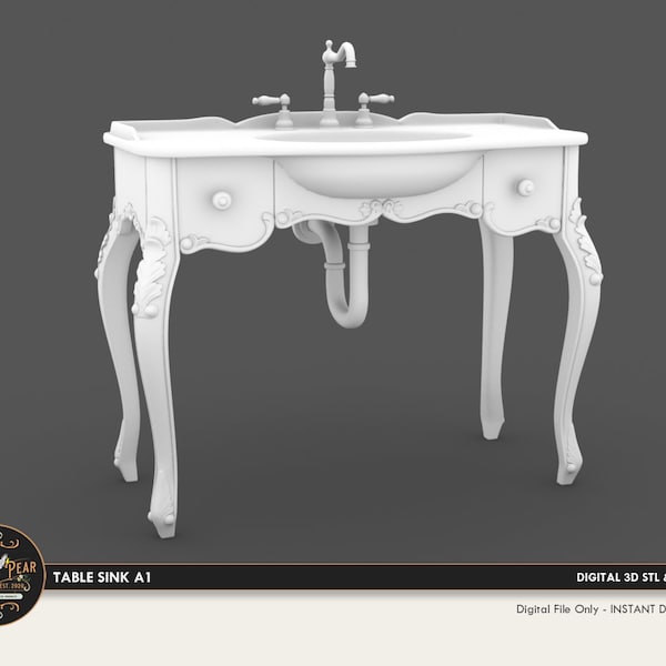 1:12 Table Inlay Bathroom Sink and Faucet A2 Dollhouse Miniature - 3D STL PRINT file Instant Download